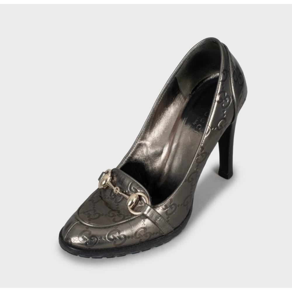 Gucci Silver Embossed Leather Wedge Sandals Sz.35 - Picture 3 of 5